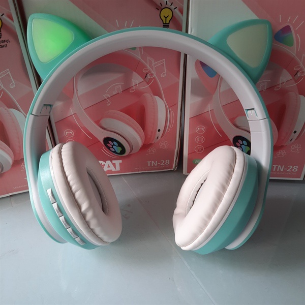 TN-28-XN ĐỒ CHƠI TAI NGHE XANH NGỌC KẾT NỐI BLUETOOTH ĐIỆN THOẠI, NGHE TỪ THẺ NHỚ MINI SD, JACK 3.5 LY VỚI MÁY TÍNH