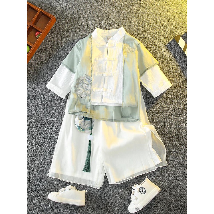 Bé Hanfu Mùa Xuân Bộ Đồ Bé Trai Phong Cách Trung Hoa Cổ Đại Mùa Xuân Và Mùa Thu Của Trẻ Em Học Sinh Quốc Gia Quần