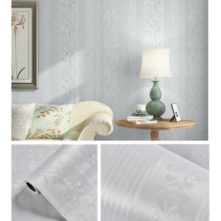 Giấy dán tường có keo sẵn màu Trắng  hoa văn  phong cách Hàn quốc khổ 45cm