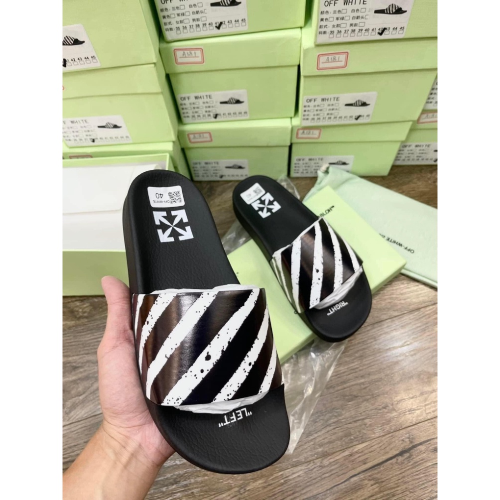 Dép Off Whited Nam Nữ Quai Ngang Sọc Chéo Đế Bệt Độn Đế 3cm Chống Trượt Êm Chân Thời Trang
