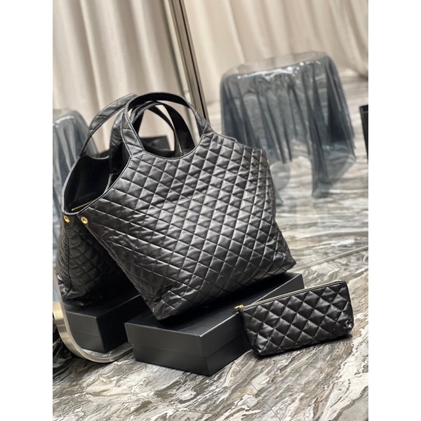 Túi xách ysl size 38/58 cm màu đen tag vàng, túi da thật rất đẹp full box
