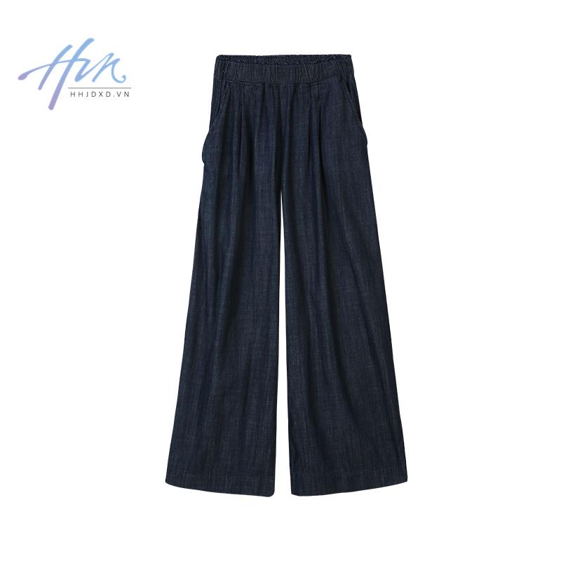 Quần Jean Dài Lưng Thun Ống Rộng Cỡ Nhỏ Thời Trang Trẻ Trung Cho Nữ