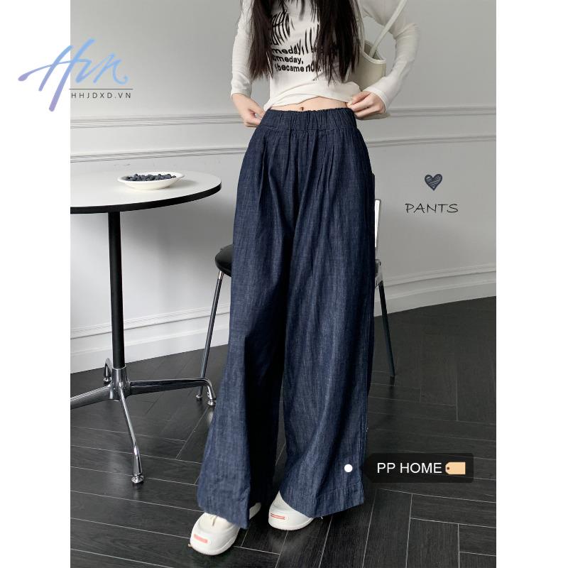 Quần Jean Dài Lưng Thun Ống Rộng Cỡ Nhỏ Thời Trang Trẻ Trung Cho Nữ
