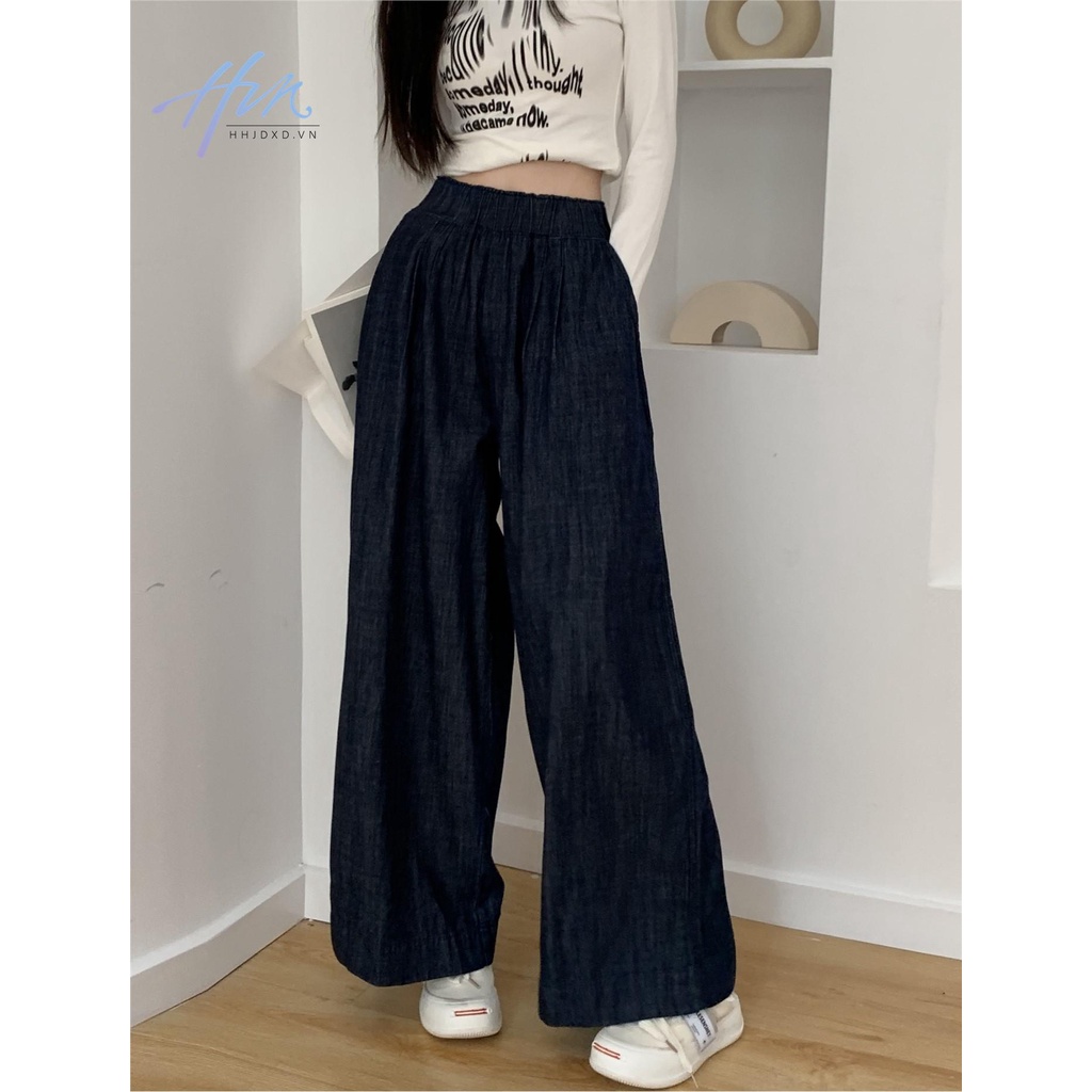 Quần Jean Dài Lưng Thun Ống Rộng Cỡ Nhỏ Thời Trang Trẻ Trung Cho Nữ