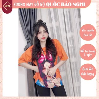 {Bigszie 45-85KG} Set Đồ Bộ Nữ Dáng Lửng Quần Thun Gân Áo In Cô Gái Nơ Hồng Mặc Nhà