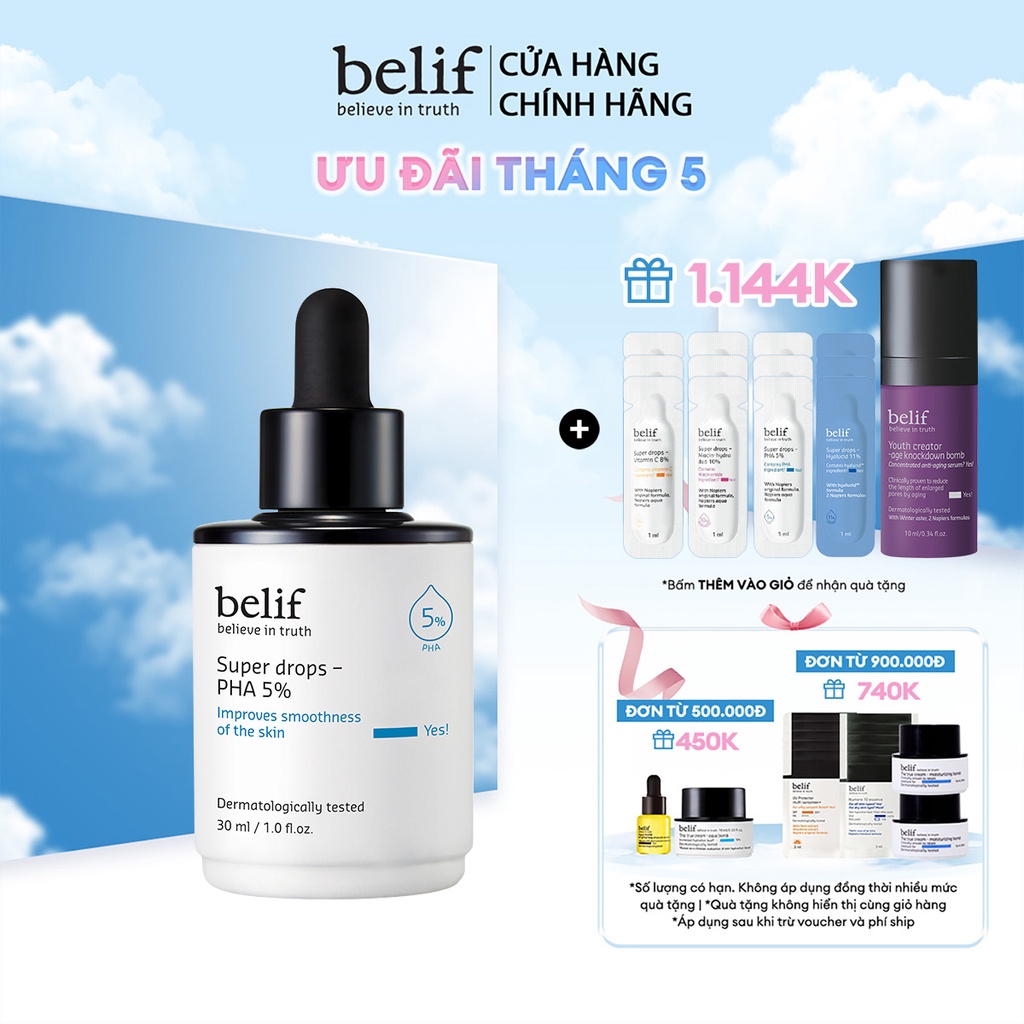 Tinh chất dưỡng da mềm mịn và tẩy tế bào chết belif Super Drops PHA 5% 30 ml