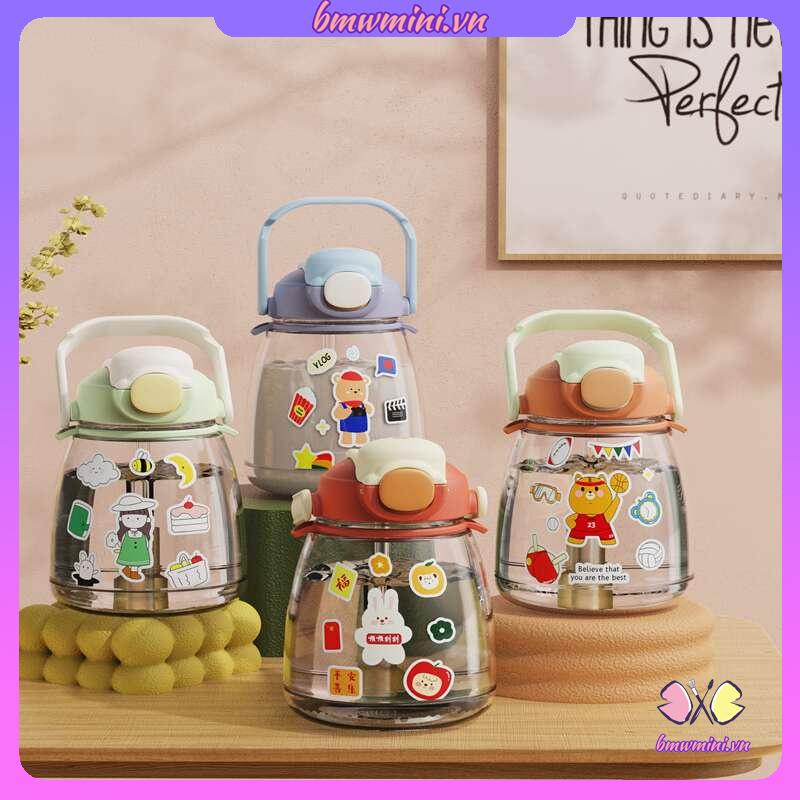 bình nước cute ly thủy tinh có nắp bình giữ nhiệt băng keo thể thao 1300ml Chống Tràn Kèm Ống Hút In Hình Hoạt Hình Dễ Thương Cho Bé