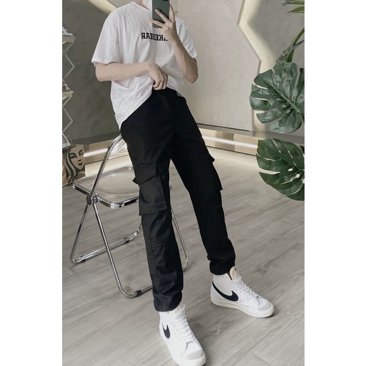 Quần kaki pant túi hộp lưng thun cao cấp màu đen