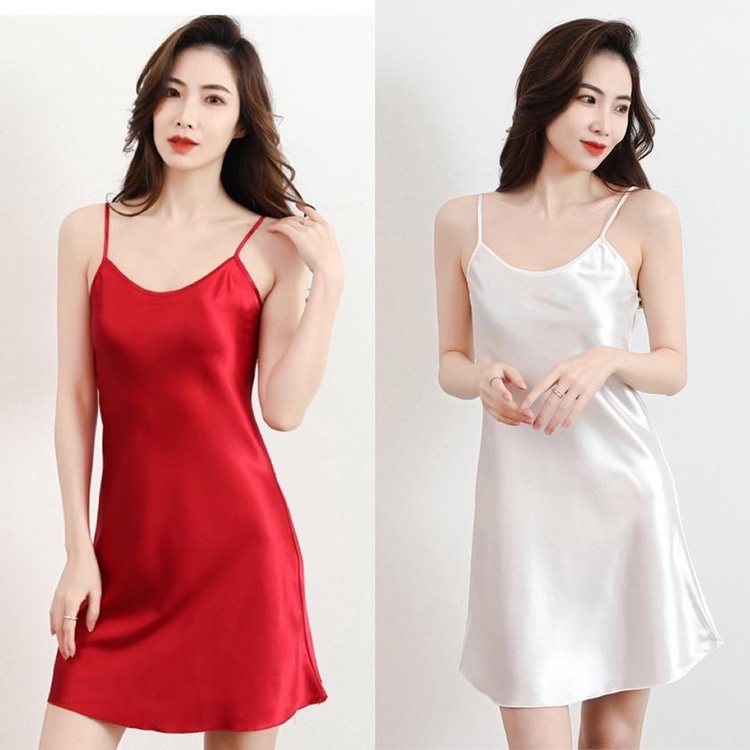 Váy ngủ dáng ngắn vải lụa satin trơn 2 dây tăng đơ điều chỉnh (4 màu) - Gơ Store