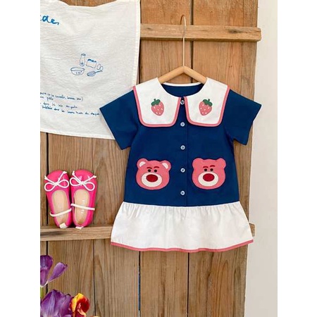 Váy ngắn tay gấu dâu tây cho bé gái