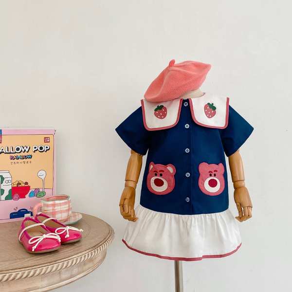 Váy ngắn tay gấu dâu tây cho bé gái