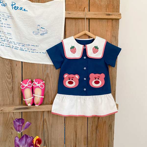 Váy ngắn tay gấu dâu tây cho bé gái