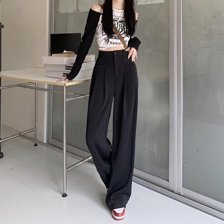 Quần ống rộng xuông dài, nút khóa chắc chắn phong cách Hàn Quốc phù hợp đi làm, đi chơi, dễ phối đồ QU1