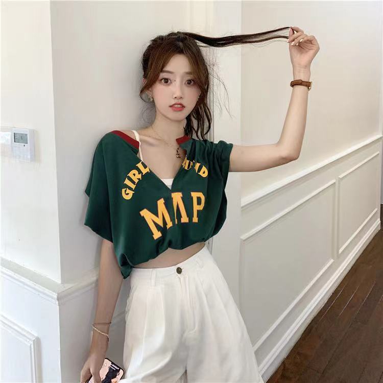 Áo Thun Nữ Không Tay Cổ Chữ V Giả Hai Lớp Phong Cách Hàn Quốc Mới