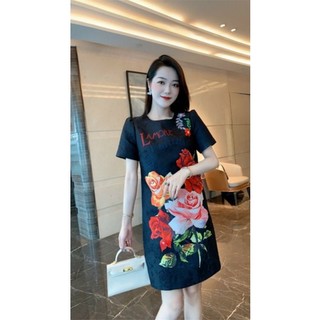 Đầm dáng suông cotton lụa in hoa hồng, váy xuông cổ tròn tay ngắn đơn giản mà sang trọng - GTO NNQB0523