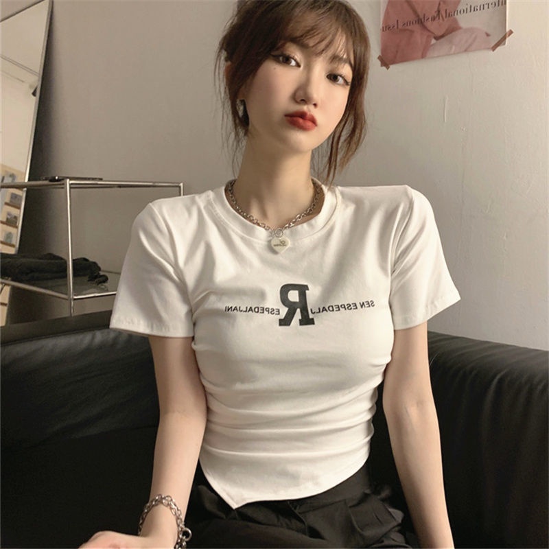 Áo Thun Ngắn Tay Xếp Ly Thiết Kế Độc Đáo Thời Trang Cho Nữ