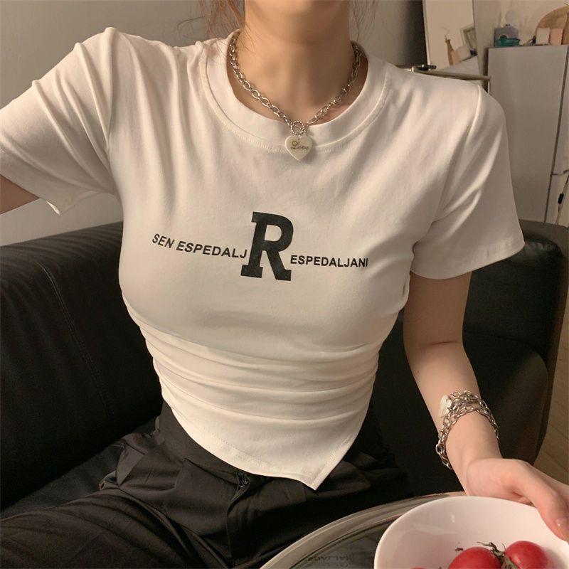 Áo Thun Ngắn Tay Xếp Ly Thiết Kế Độc Đáo Thời Trang Cho Nữ