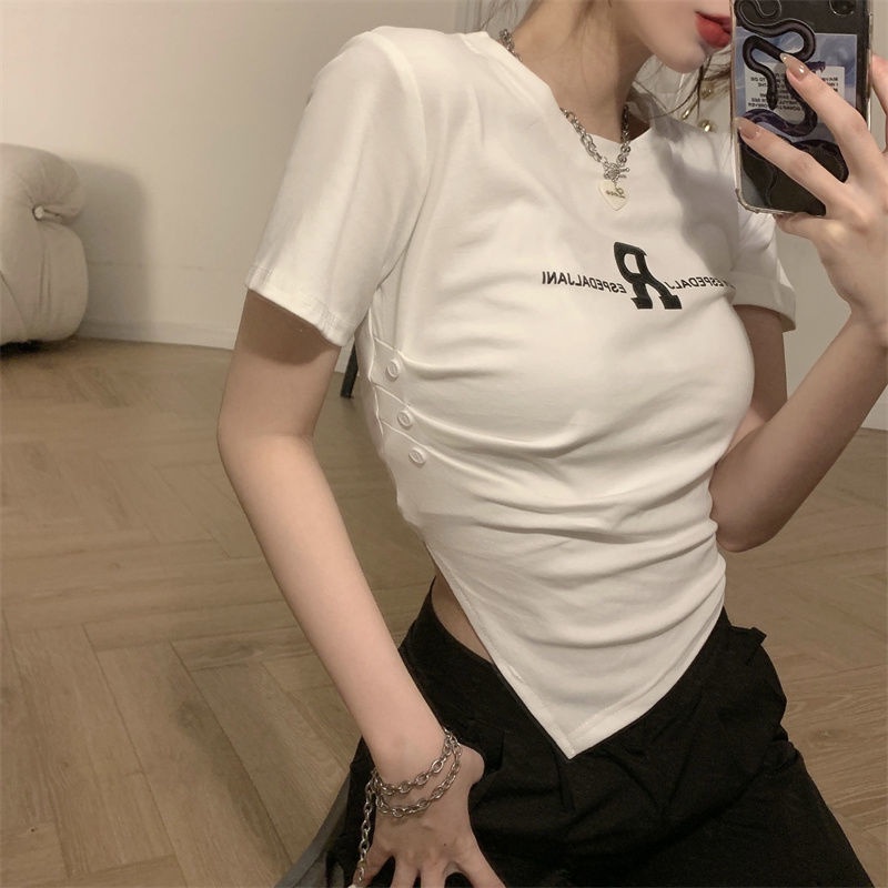 Áo Thun Ngắn Tay Xếp Ly Thiết Kế Độc Đáo Thời Trang Cho Nữ