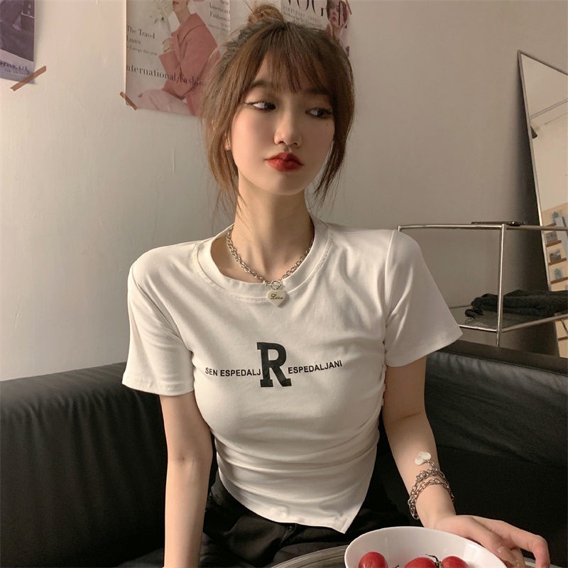 Áo Thun Ngắn Tay Xếp Ly Thiết Kế Độc Đáo Thời Trang Cho Nữ