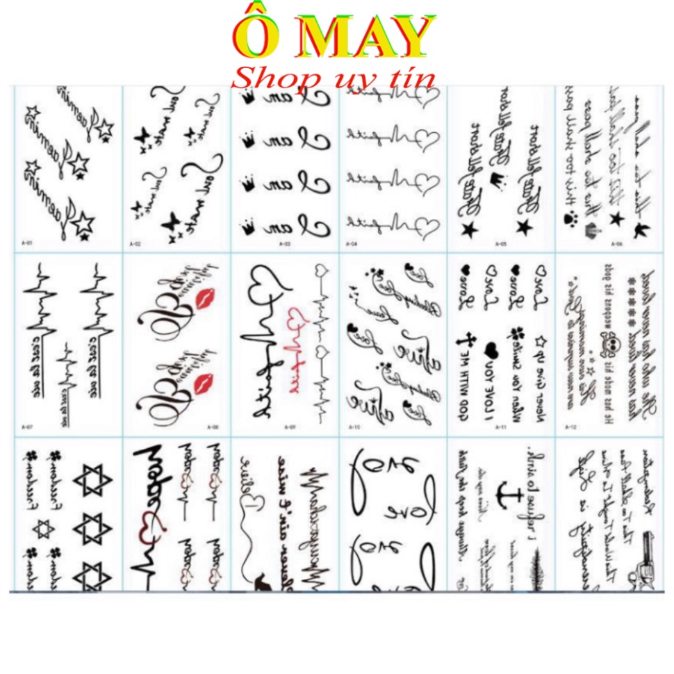 Hình xăm MẪU A nhỏ dán Tattoo Chống Thấm Nước Trang trí nail mi spa thẩm mỹ thời trang nữ Shop Ô MAY OMAYVN