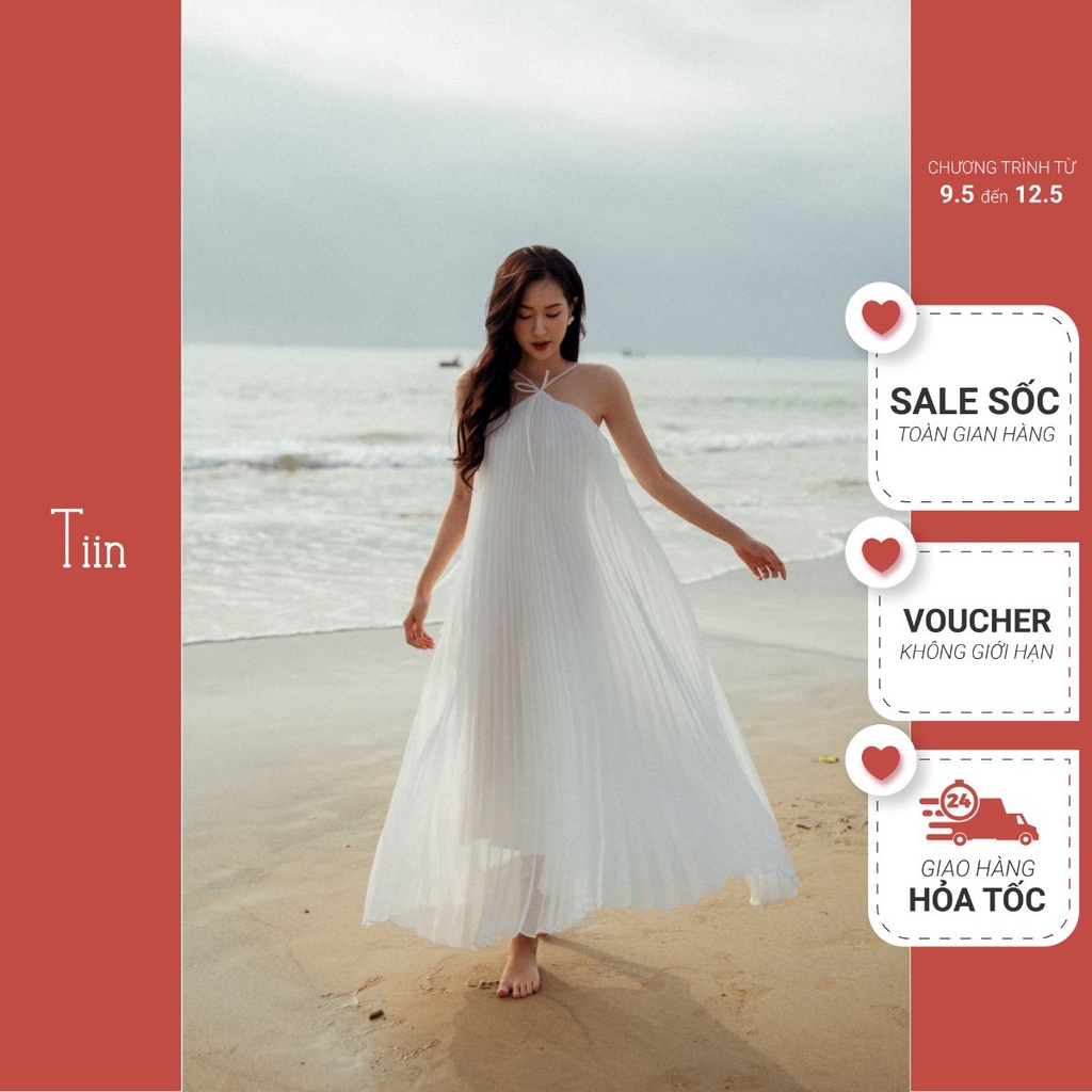 Váy maxi cổ nơ xoè A nơ lưng TIINSTORE V0D817