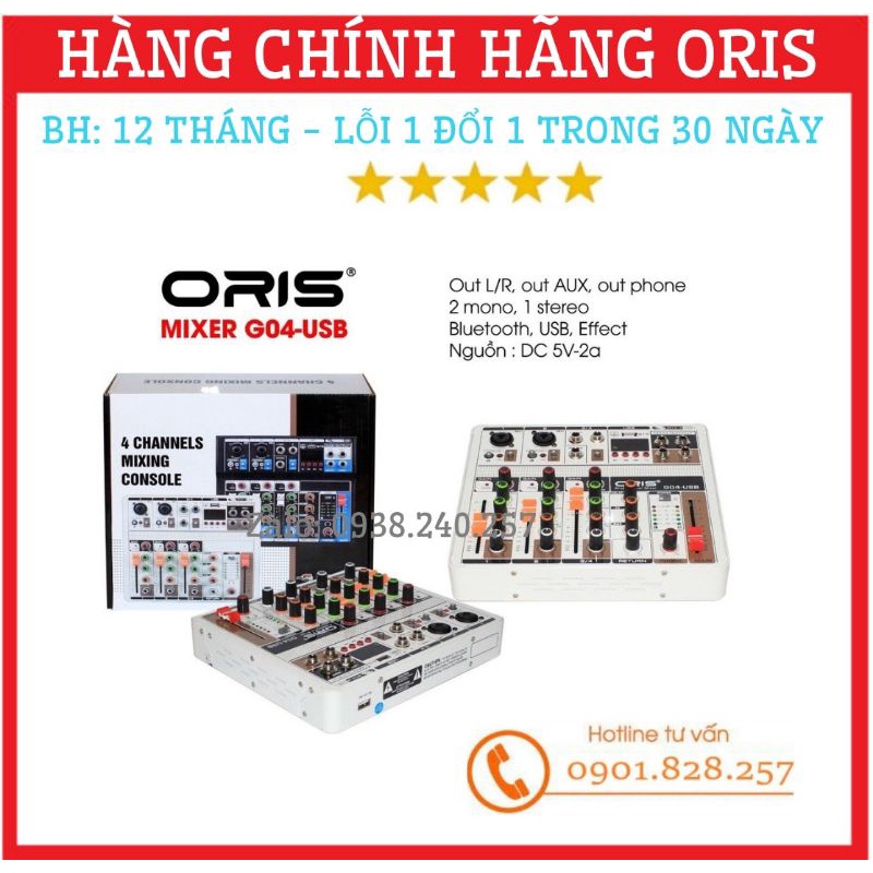 Bàn mixer mini hàng chính hãng oris G04-USB có bluetooth, tích hợp chức năng Effect Retunrn