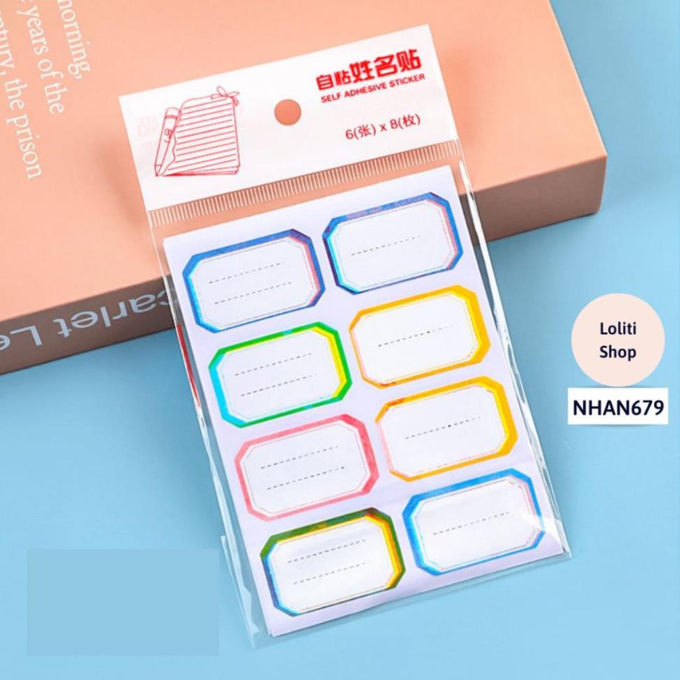Set nhãn vở học sinh, hình dán họ tên  viết ghi chú 6 tờ/tập 48 cái dễ thương, tiện dụng LOLITI NHAN679