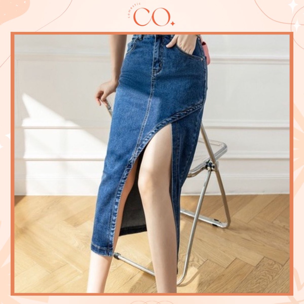 Chân váy nữ jean/ kaki cạp cao, chân váy midi dài qua gối phong cách_a19