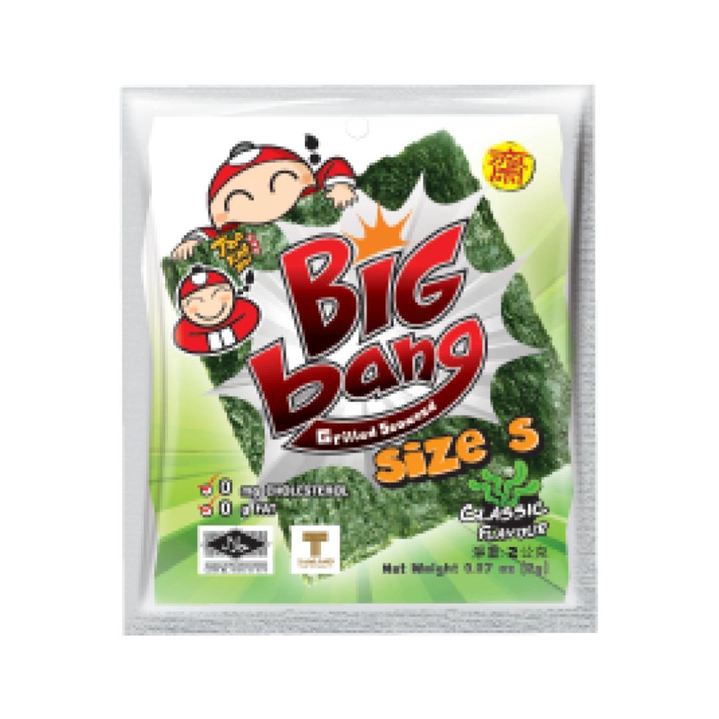 Snack Lá Rong Biển Giòn Vị Truyền Thống, Big Bang, Grilled Seaweed Sheet, Classic, 0.07 oz