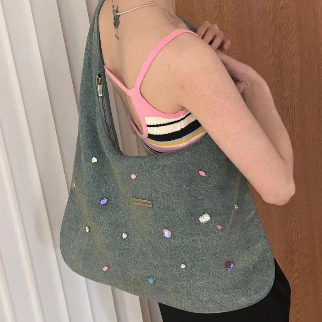 Túi Xách Denim Cỡ Lớn Đính Đá Nhiều Màu Sắc Đa Dạng Hợp Thời Trang