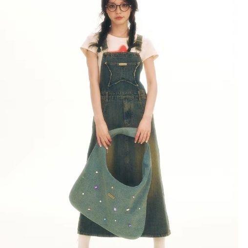 Túi Xách Denim Cỡ Lớn Đính Đá Nhiều Màu Sắc Đa Dạng Hợp Thời Trang