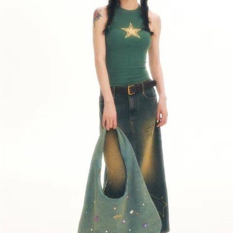 Túi Xách Denim Cỡ Lớn Đính Đá Nhiều Màu Sắc Đa Dạng Hợp Thời Trang