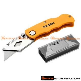 Dao rọc giấy tặng kèm 5 Lưỡi 19 x 61mm Tolsen 30007 gập xếp gấp gọn chất liệu thép có độ sắc bén, chống gỉ, cứng và bền