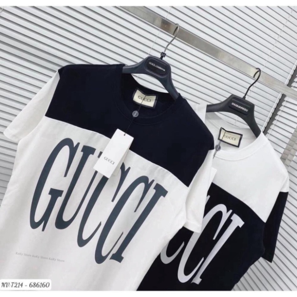 Áo thun nam nữ tay lỡ in chữ Gucci đen trắng HOTTREND, áo phông đôi Unisex 3158 cổ tròn chất cotton dày dặn cao cấp AT7 | BigBuy360 - bigbuy360.vn