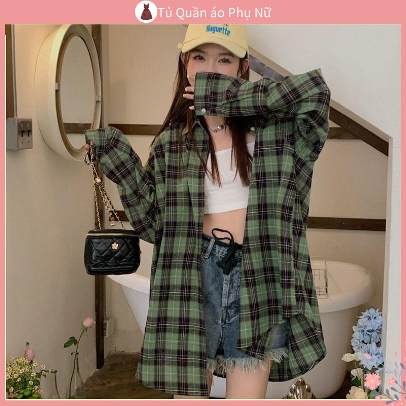 O S mi C Ng S N O Kho C D Ng R Ng Áo Khoác Sơ mi Caro Xanh Lá Tay Dài Dáng Rộng Vừa Vặn Mùa Hè Phương Tây fo