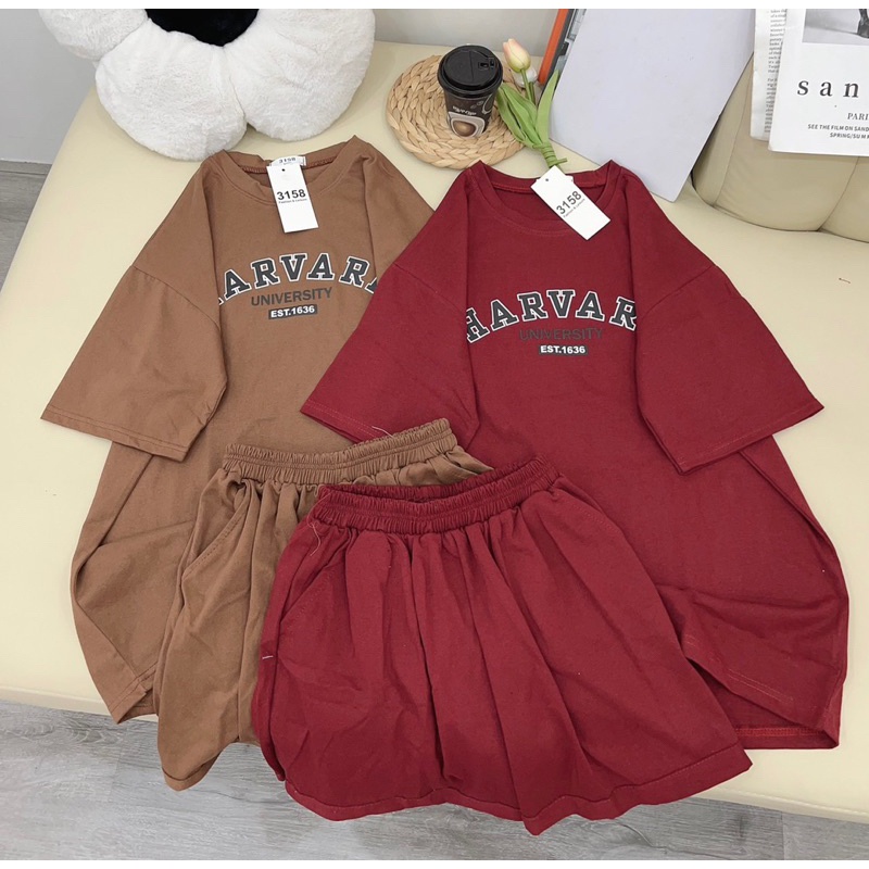 Sét Bộ Đùi Cotton khô 3158 Form Rộng In Chữ HARVARD 1636