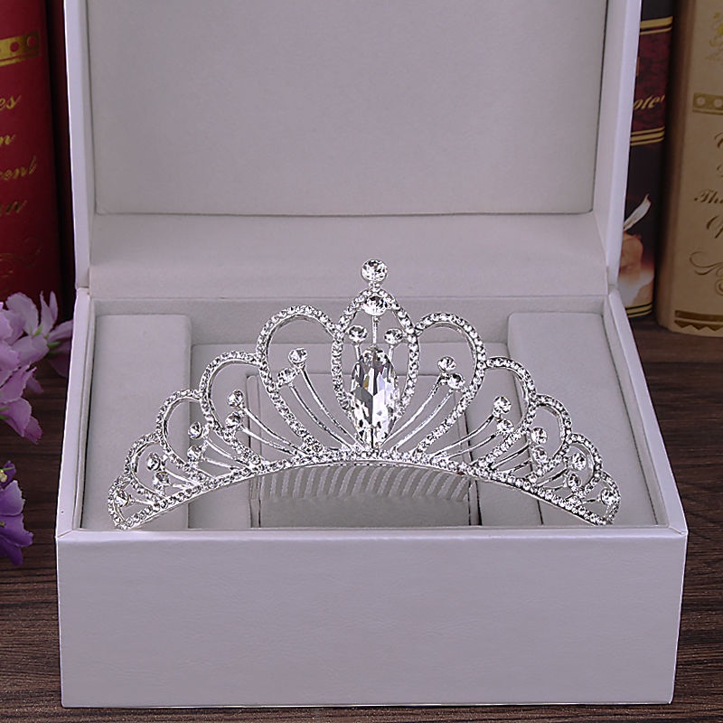 Vương Miện Cài Tóc Đính Kim Cương Giả Kiểu Hàn Quốc Cho Cô Dâu