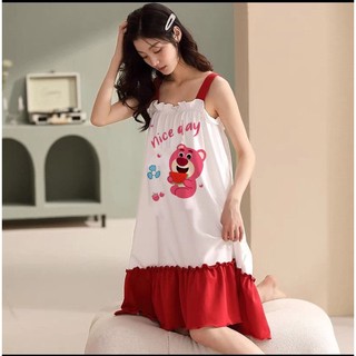 Váy ngủ 2 dây gấu dâu nie đây đuôi cá phối màu xinh xắn size từ 9 đến 65kg MUNMEO SHOP