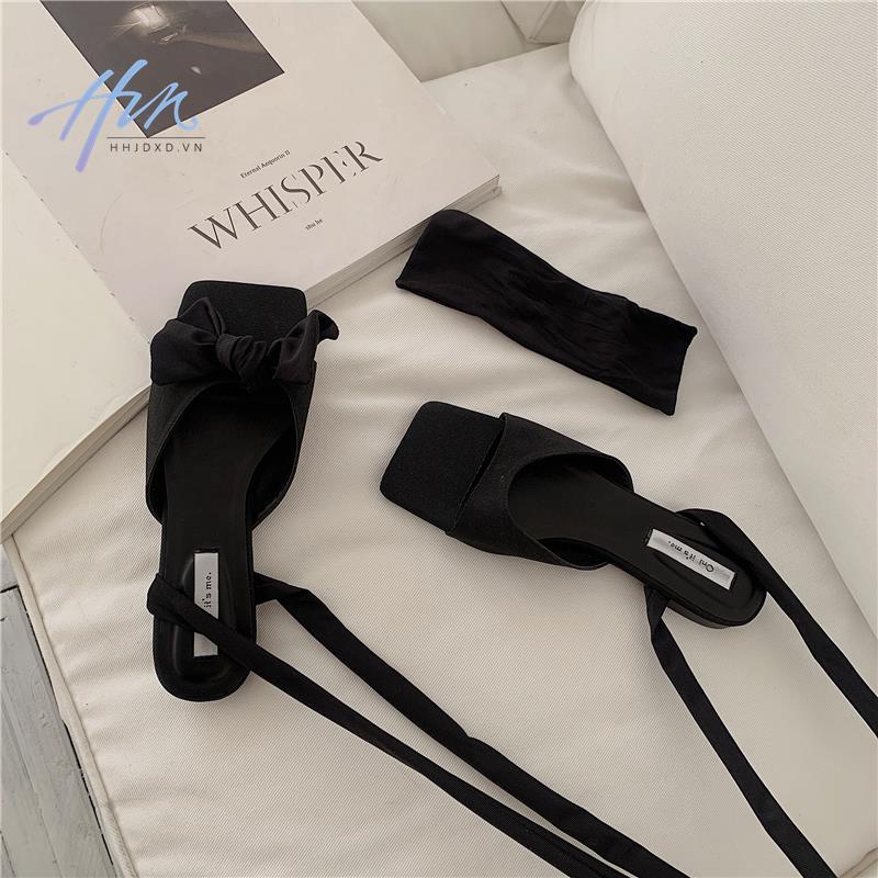 Giày Sandal Hở Ngón Mũi Vuông Thắt Nơ Phong Cách Mới