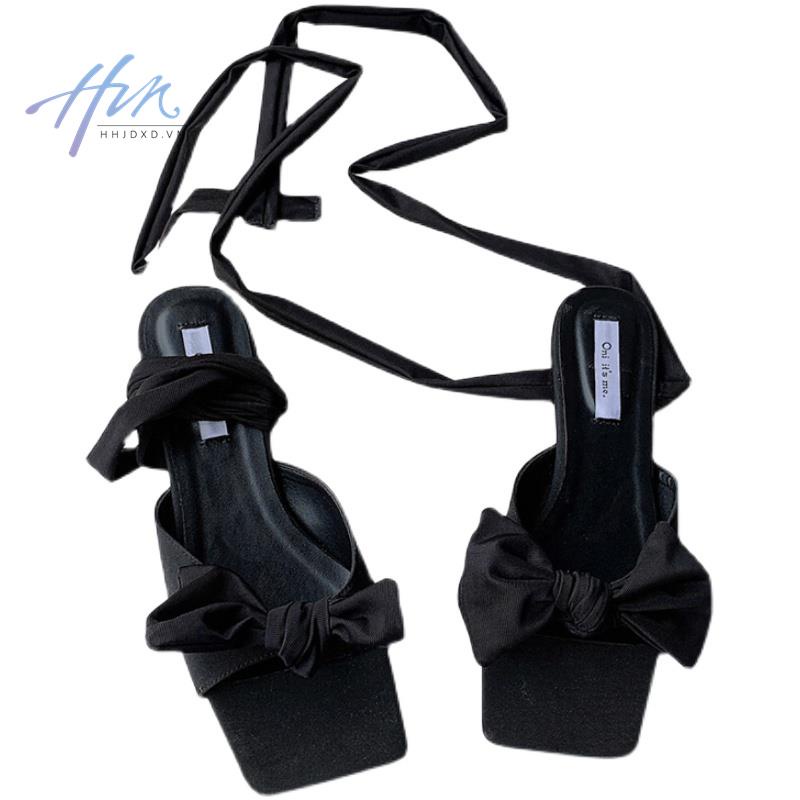Giày Sandal Hở Ngón Mũi Vuông Thắt Nơ Phong Cách Mới