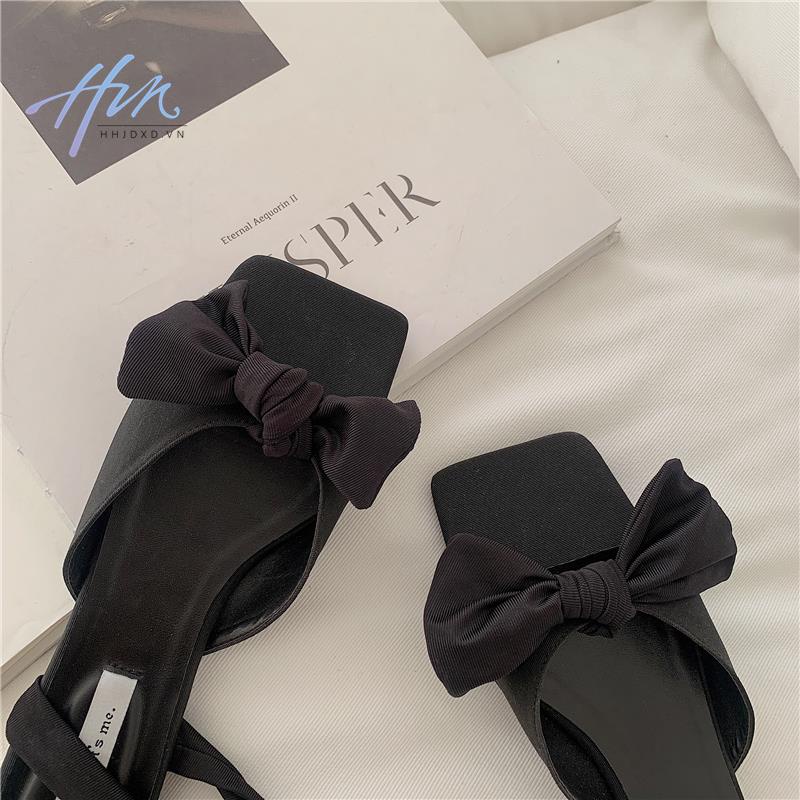 Giày Sandal Hở Ngón Mũi Vuông Thắt Nơ Phong Cách Mới
