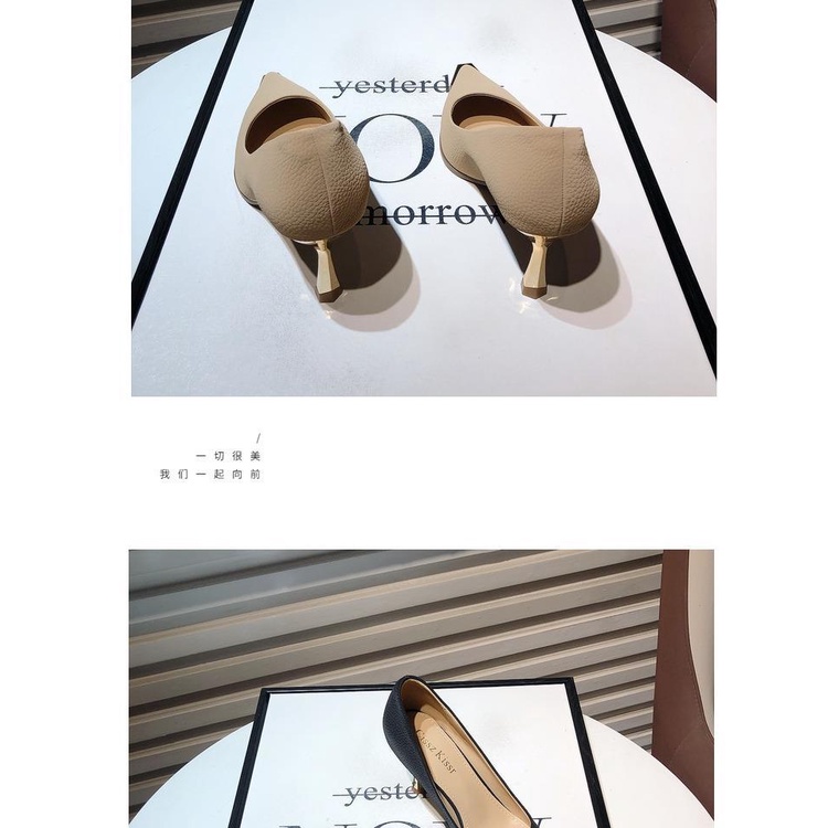 Giày Cao Gót Mũi Nhọn Phối Kim Loại Thời Trang Mùa Xuân Pháp 2023 Dành Cho Nữ