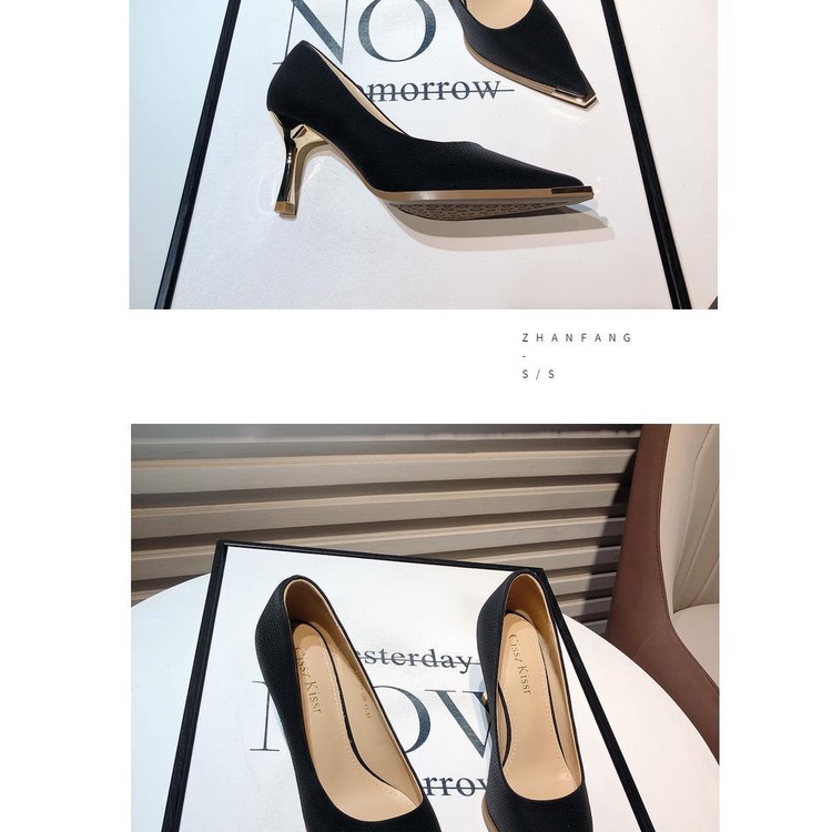 Giày Cao Gót Mũi Nhọn Phối Kim Loại Thời Trang Mùa Xuân Pháp 2023 Dành Cho Nữ