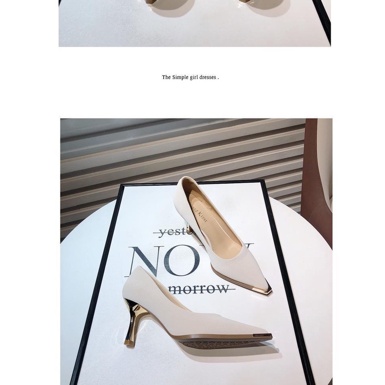 Giày Cao Gót Mũi Nhọn Phối Kim Loại Thời Trang Mùa Xuân Pháp 2023 Dành Cho Nữ