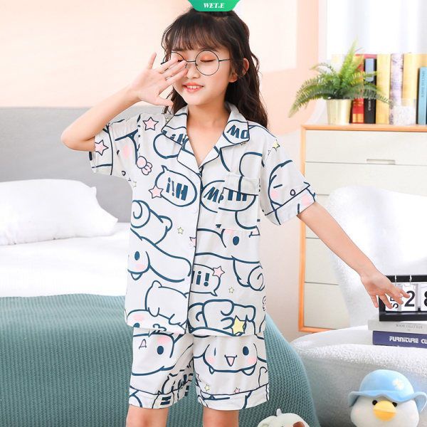 Bộ Đồ Ngủ Ngắn Tay In Hoạt Hình Cinnamoroll Kuromi Dễ Thương Thoải Mái Thời Trang Mùa Hè 2023 Cho Bạn Gái gấu dâu