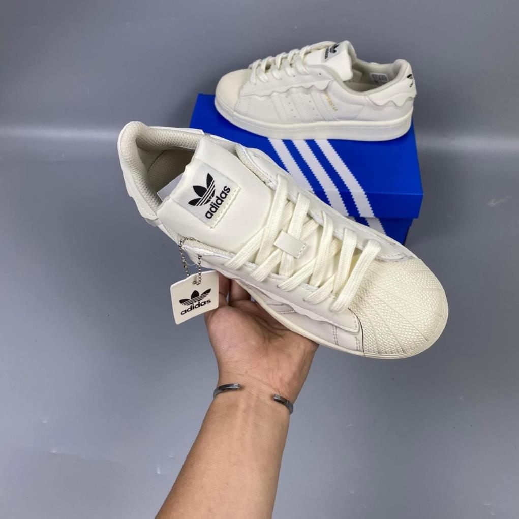 Giày thể thao adidas superstar sò kem trắng, giầy das sò 3 sọc màu trắng kem bản SC nam nữ FullBoxBill