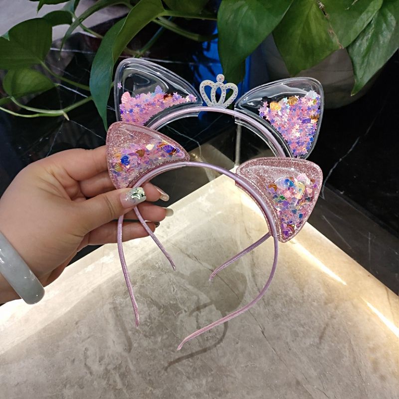 Băng Đô Tai Mèo Đính Vương Miện Dễ Thương Cho Bé Gái