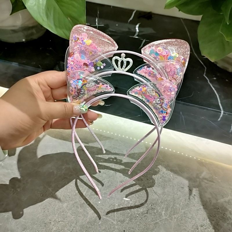 Băng Đô Tai Mèo Đính Vương Miện Dễ Thương Cho Bé Gái