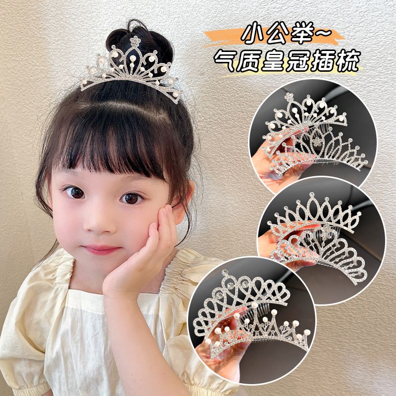 Lược Cài Tóc Hình Vương Miện Đính Đá Xinh Xắn Phong Cách Hàn Quốc Cho Bé Gái 6 Tuổi