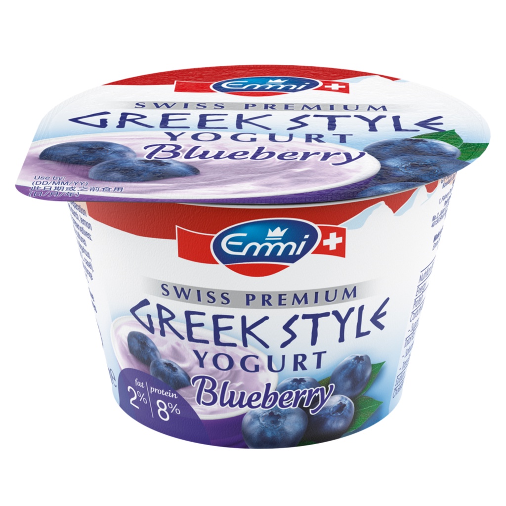 (Ship2h) Sữa Chua Hy Lạp Việt Quất, Swiss Premium Greek Style Yogurt, Blueberry, 2% Fat (150g) - EMMI